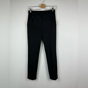 618 Straight Leg Black Slim Leg Ruffle Pocket Trousers, Size Small